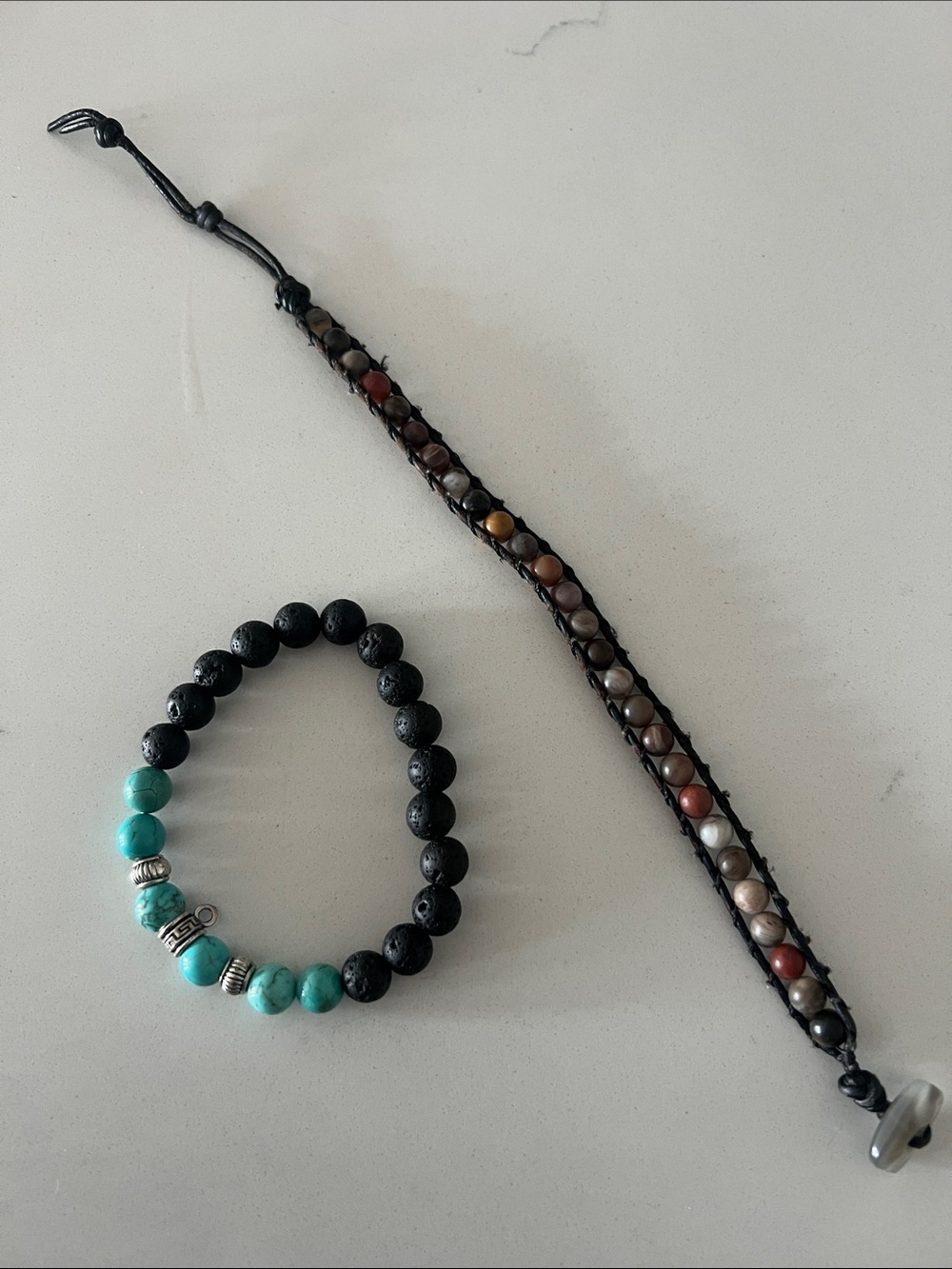 Black Lava & Turquoise Beaded Stretch Bracelet + Multicolor Bead Wrap Bracelet